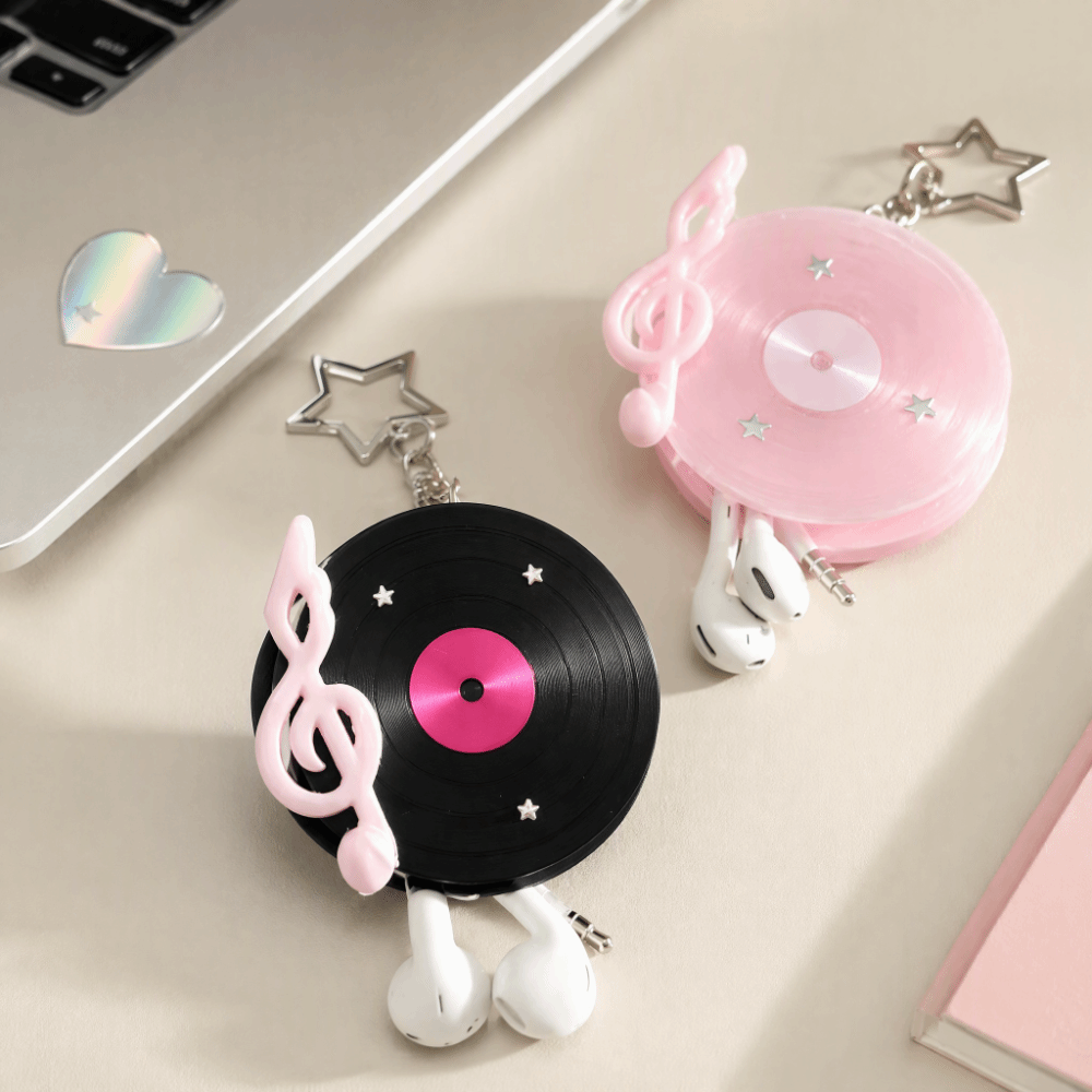 Cable Winder Keychain - Y2K Vinyl Record Keychain Korean Japan