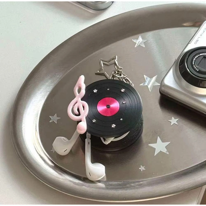 Korean Retro Vinyl Record Head - Cable Winder Keychain review and price